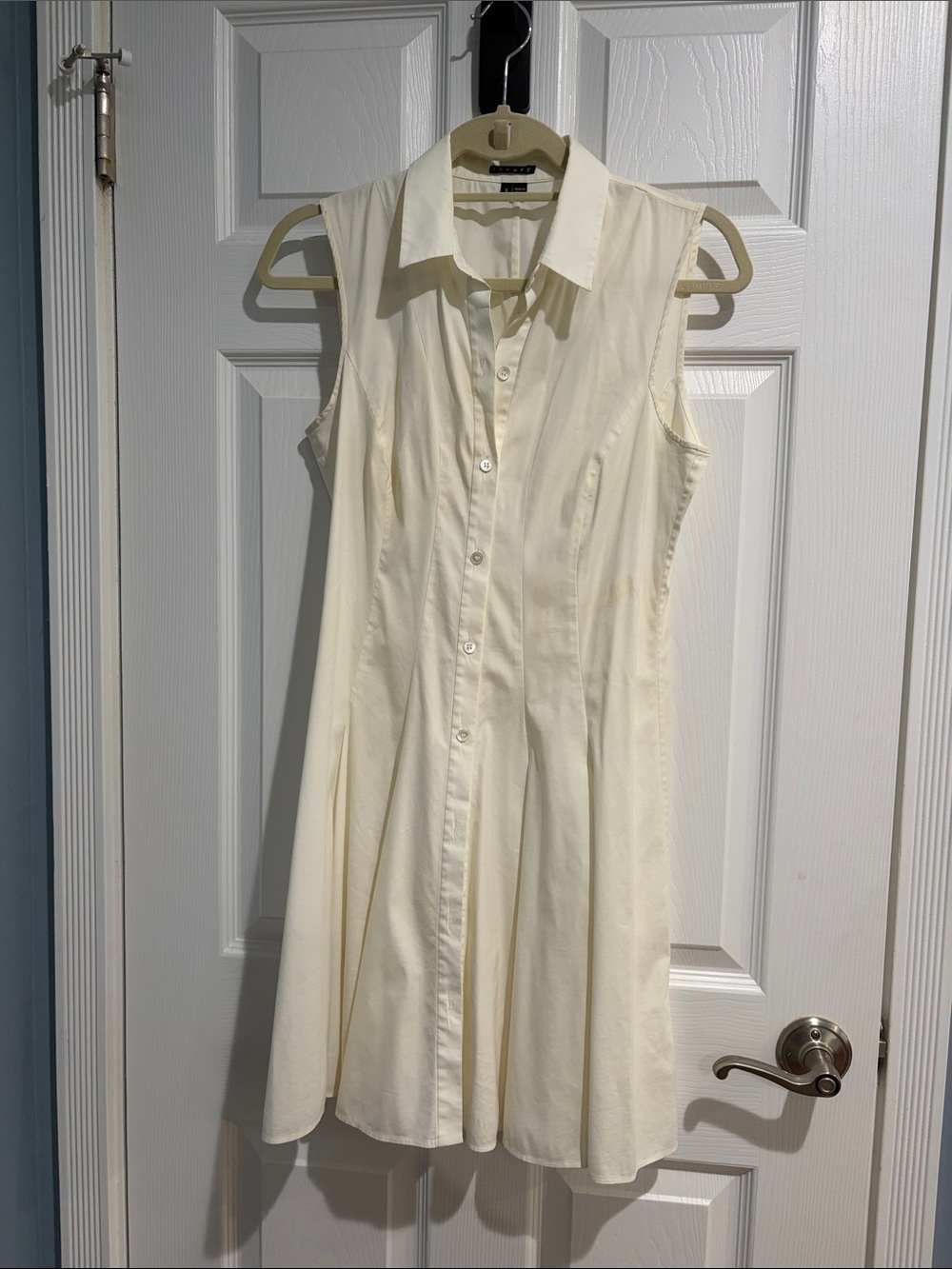 Theory Cream Button-Front Sleeveless A-Line Mini Dress